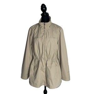 Izod Lightweight Beige Drawstring Waist Utility Rain Jacket Coat Women’s Large